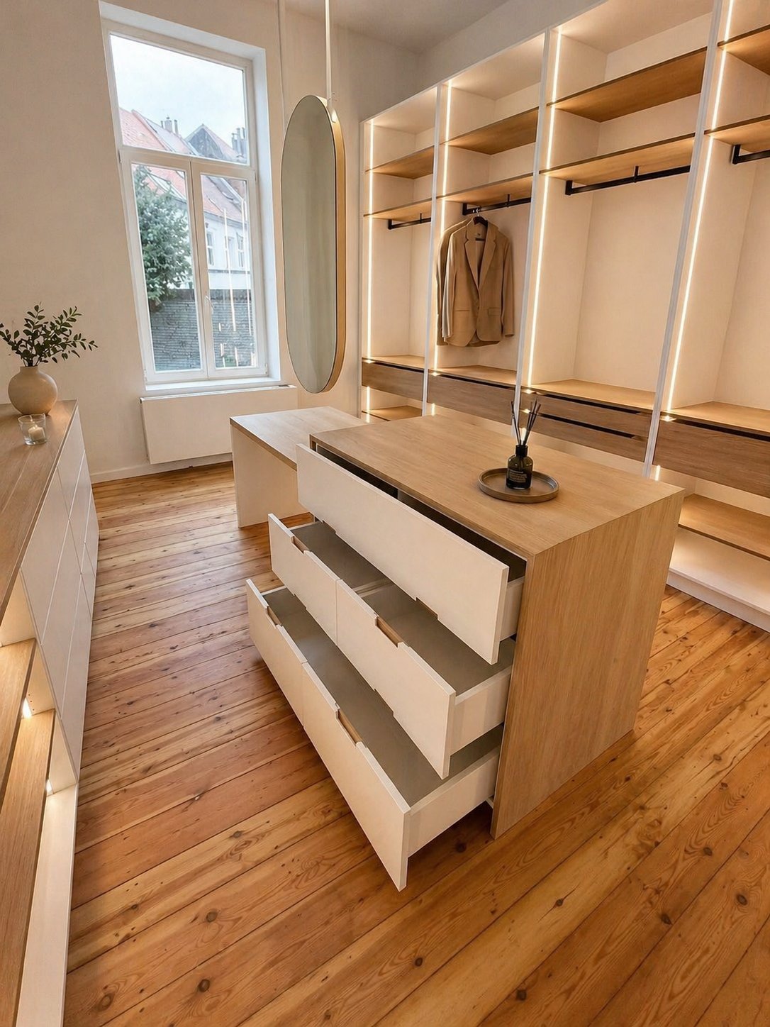 Dressing walk-in avec îlot central