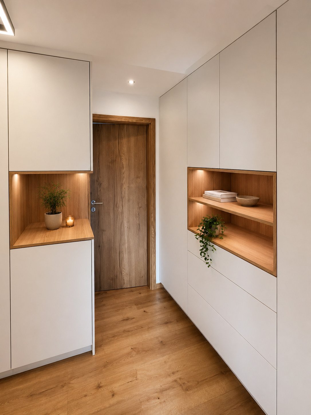 Hall d’entrée, rangements bois & blanc
