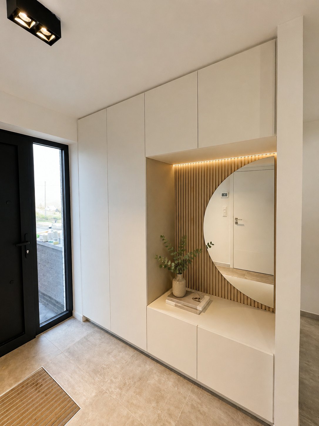 Meuble d’entrée avec miroir rond